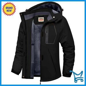 Waterproof Fleece Lined Ski Jacket Windproof Winter Coat with Hood